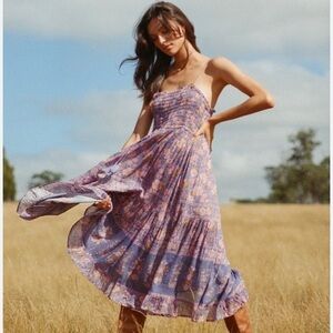 Spell and the gypsy collective juniper shirred strappy dress violet size M NWT
